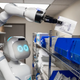 A Moxie robot assists in a healthcare setting
